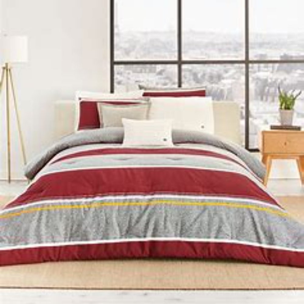 LACOSTE 2-PIECE TWIN XL - MENDI RED COMFORTER SET NEW